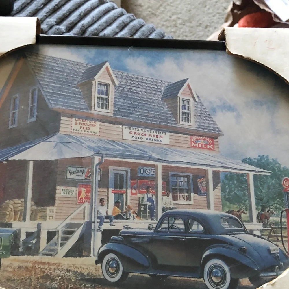 Vintage Country Store Wall Art Print with Classic Car